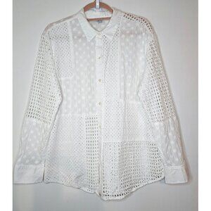 Rails Juliette White Eyelet Mix Button Up Long Sleeve Shirt, M, White